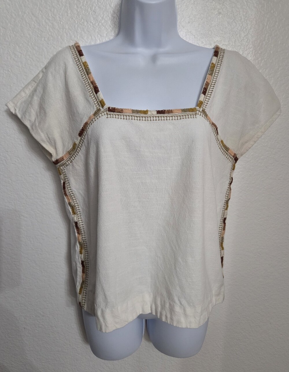 Faherty Organic Cotton Torrance Top Women' Size Small Embroidered Trim
